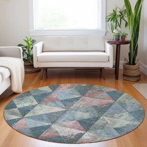 Homeroots 3' Stylish Geometric Washable Area Rug For Indoor & Outdoor Use – Durable, Stain-resistant Design Denim Polyester 618705
