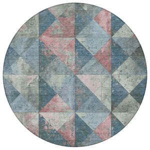 Homeroots 3' Stylish Geometric Washable Area Rug For Indoor & Outdoor Use – Durable, Stain-resistant Design Denim Polyester 618705