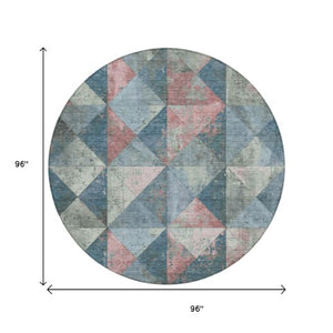 Homeroots 3' Stylish Geometric Washable Area Rug For Indoor & Outdoor Use – Durable, Stain-resistant Design Denim Polyester 618705