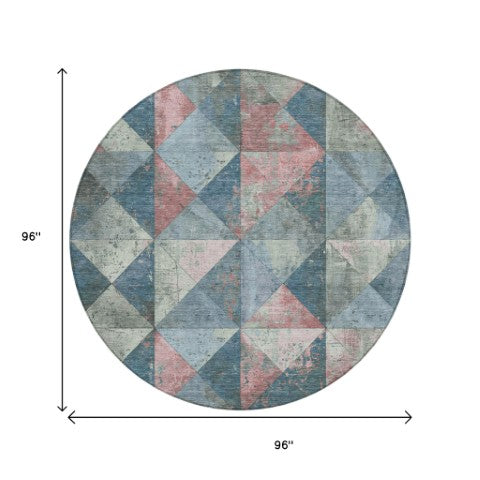 Homeroots 3' Stylish Geometric Washable Area Rug For Indoor & Outdoor Use – Durable, Stain-resistant Design Denim Polyester 618705