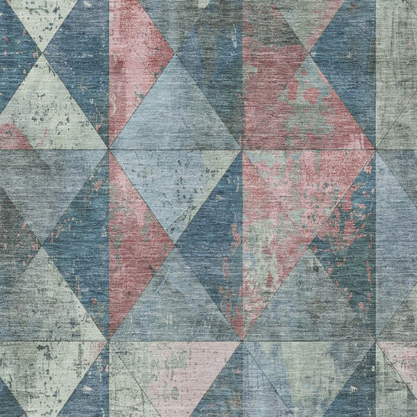 Homeroots 3' Stylish Geometric Washable Area Rug For Indoor & Outdoor Use – Durable, Stain-resistant Design Denim Polyester 618706