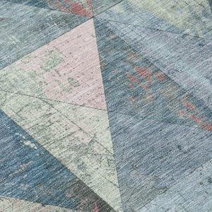 Homeroots 3' Stylish Geometric Washable Area Rug For Indoor & Outdoor Use – Durable, Stain-resistant Design Denim Polyester 618706