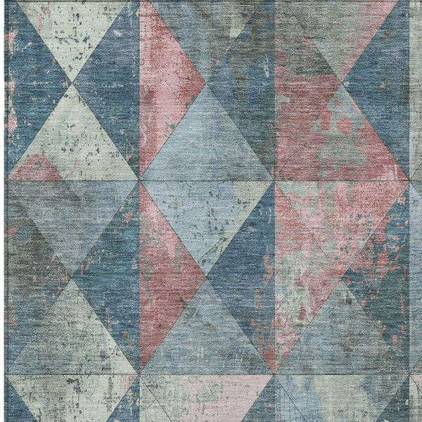 Homeroots 3' Stylish Geometric Washable Area Rug For Indoor & Outdoor Use – Durable, Stain-resistant Design Denim Polyester 618707