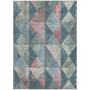 Homeroots 3' Stylish Geometric Washable Area Rug For Indoor & Outdoor Use – Durable, Stain-resistant Design Denim Polyester 618708