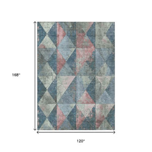 Homeroots 3' Stylish Geometric Washable Area Rug For Indoor & Outdoor Use – Durable, Stain-resistant Design Denim Polyester 618708