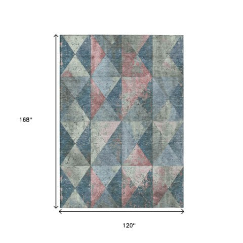 Homeroots 3' Stylish Geometric Washable Area Rug For Indoor & Outdoor Use – Durable, Stain-resistant Design Denim Polyester 618708