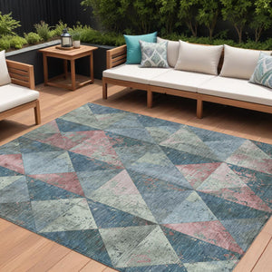 Homeroots 3' Stylish Geometric Washable Area Rug For Indoor & Outdoor Use – Durable, Stain-resistant Design Denim Polyester 618708