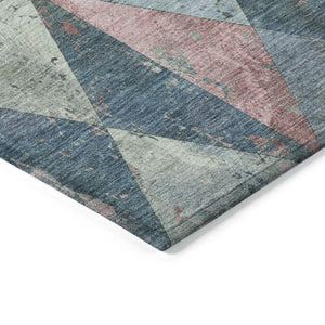 Homeroots 3' Stylish Geometric Washable Area Rug For Indoor & Outdoor Use – Durable, Stain-resistant Design Denim Polyester 618708