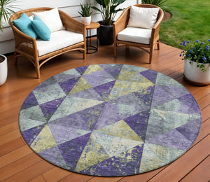 HomeRoots 5' Eggplant and Gold Geometric Area Rug - Stylish Washable Rug for Indoor and Outdoor Spaces 8' Round 618711