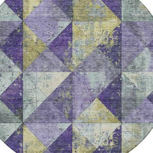HomeRoots 5' Eggplant and Gold Geometric Area Rug - Stylish Washable Rug for Indoor and Outdoor Spaces 8' Round 618711