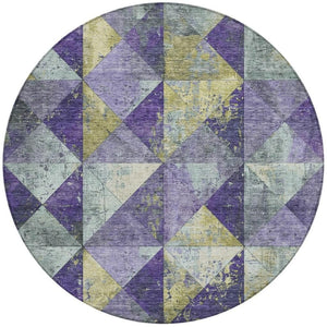 HomeRoots 5' Eggplant and Gold Geometric Area Rug - Stylish Washable Rug for Indoor and Outdoor Spaces 8' Round 618711