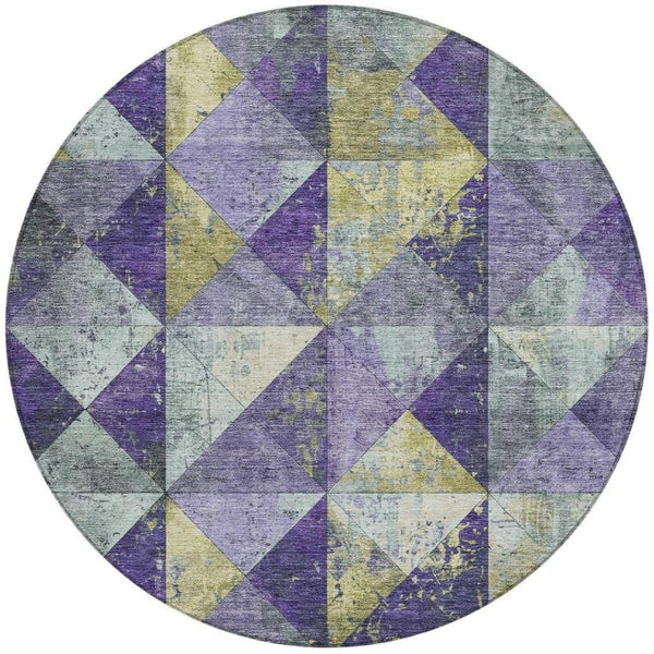 HomeRoots 5' Eggplant and Gold Geometric Area Rug - Stylish Washable Rug for Indoor and Outdoor Spaces 8' Round 618711