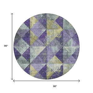 HomeRoots 5' Eggplant and Gold Geometric Area Rug - Stylish Washable Rug for Indoor and Outdoor Spaces 8' Round 618711