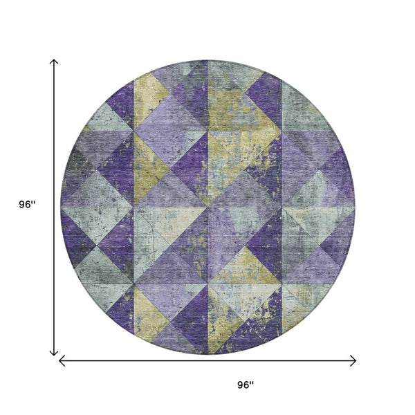 HomeRoots 5' Eggplant and Gold Geometric Area Rug - Stylish Washable Rug for Indoor and Outdoor Spaces 8' Round 618711