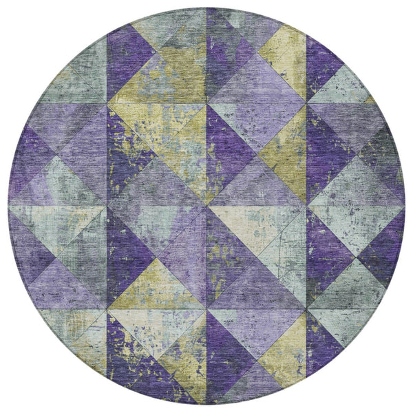 Homeroots 3' Stylish Geometric Washable Area Rug For Indoor & Outdoor Use – Durable, Stain-resistant Design Eggplant Polyester 618711