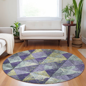 HomeRoots 5' Eggplant and Gold Geometric Area Rug - Stylish Washable Rug for Indoor and Outdoor Spaces 8' Round 618711