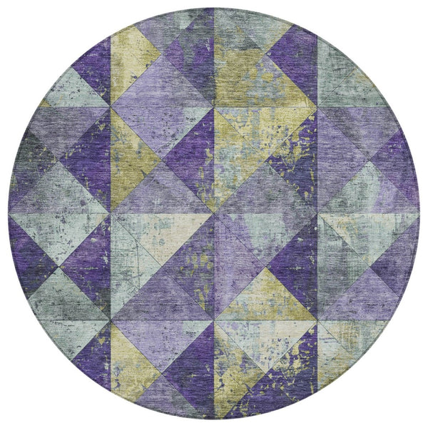 HomeRoots 5' Eggplant and Gold Geometric Area Rug - Stylish Washable Rug for Indoor and Outdoor Spaces 8' Round 618711