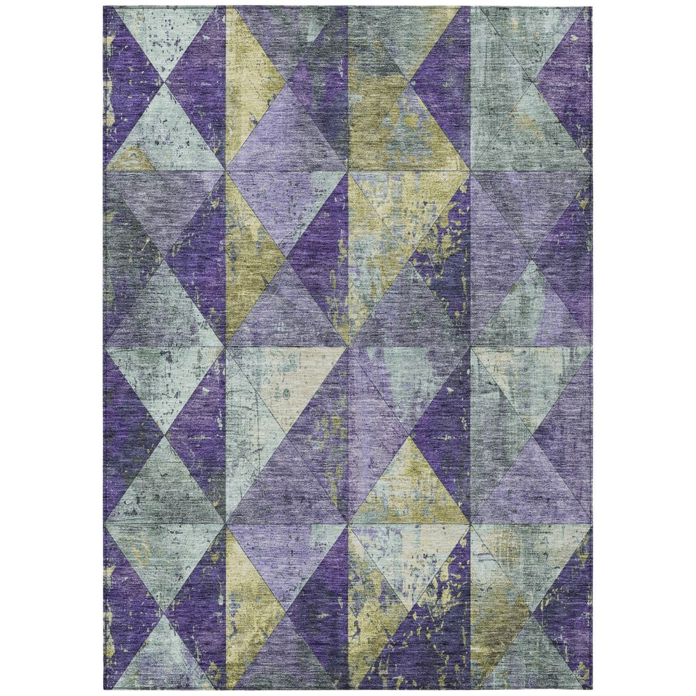 HomeRoots 5' Eggplant and Gold Geometric Area Rug - Stylish Washable Rug for Indoor and Outdoor Spaces 8' X 10' 618712