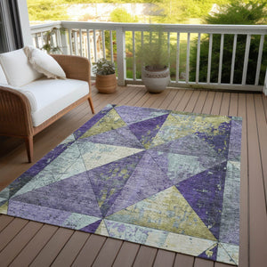 Homeroots 3' Stylish Geometric Washable Area Rug For Indoor & Outdoor Use – Durable, Stain-resistant Design Eggplant Polyester 618712