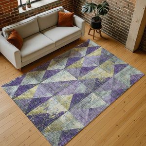 HomeRoots 5' Eggplant and Gold Geometric Area Rug - Stylish Washable Rug for Indoor and Outdoor Spaces 8' X 10' 618712