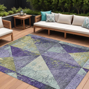 Homeroots 3' Stylish Geometric Washable Area Rug For Indoor & Outdoor Use – Durable, Stain-resistant Design Eggplant Polyester 618713