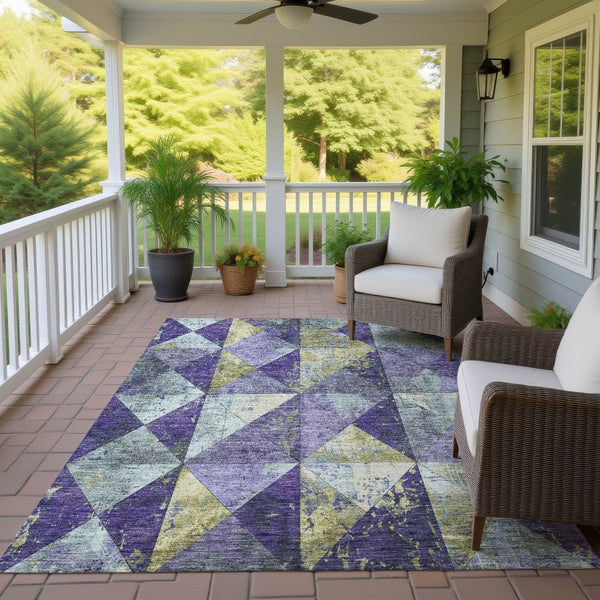 HomeRoots 5' Eggplant and Gold Geometric Area Rug - Stylish Washable Rug for Indoor and Outdoor Spaces 9' X 12' 618713
