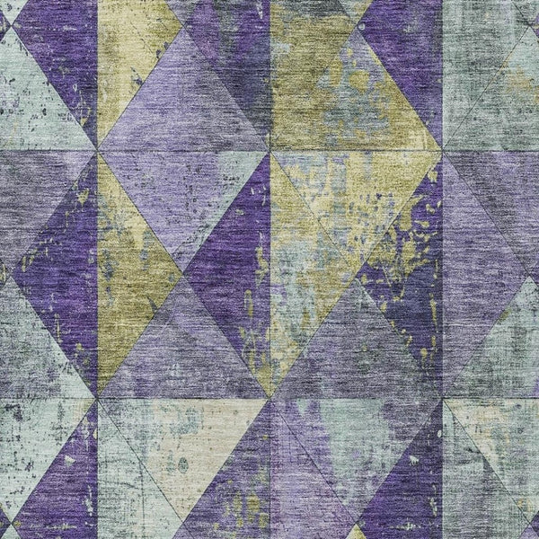 HomeRoots 5' Eggplant and Gold Geometric Area Rug - Stylish Washable Rug for Indoor and Outdoor Spaces 9' X 12' 618713