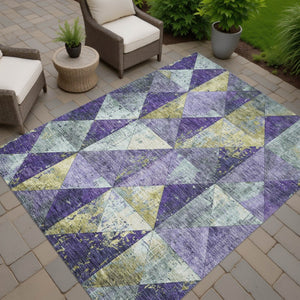 HomeRoots 5' Eggplant and Gold Geometric Area Rug - Stylish Washable Rug for Indoor and Outdoor Spaces 10' X 14' 618714