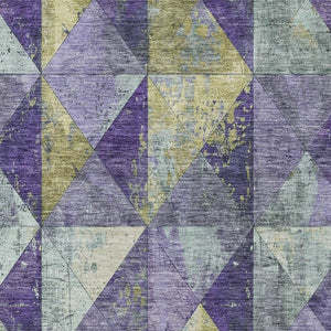 HomeRoots 5' Eggplant and Gold Geometric Area Rug - Stylish Washable Rug for Indoor and Outdoor Spaces 10' X 14' 618714