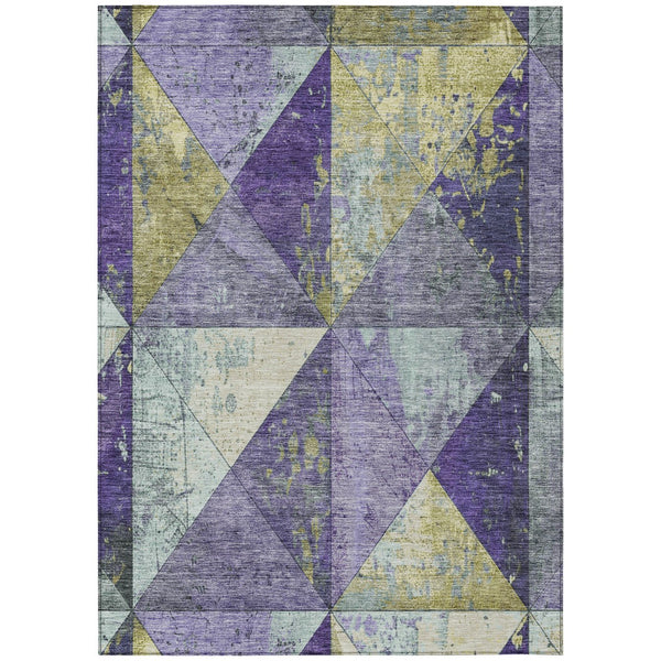 Homeroots 3' Stylish Geometric Washable Area Rug For Indoor & Outdoor Use – Durable, Stain-resistant Design Eggplant Polyester 618714