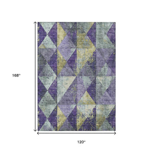 HomeRoots 5' Eggplant and Gold Geometric Area Rug - Stylish Washable Rug for Indoor and Outdoor Spaces 10' X 14' 618714
