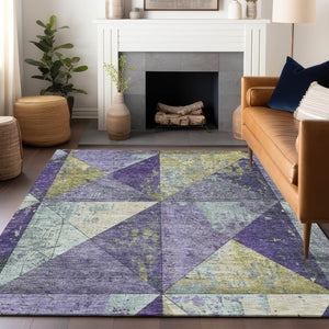 Homeroots 3' Stylish Geometric Washable Area Rug For Indoor & Outdoor Use – Durable, Stain-resistant Design Eggplant Polyester 618714