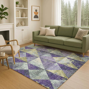 HomeRoots 5' Eggplant and Gold Geometric Area Rug - Stylish Washable Rug for Indoor and Outdoor Spaces 10' X 14' 618714