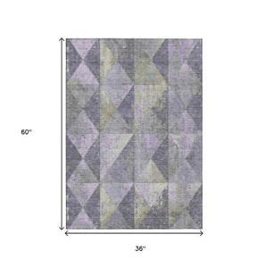 Homeroots 3' Stylish Geometric Washable Area Rug For Indoor & Outdoor Use – Durable, Stain-resistant Design Lavender Polyester 618715