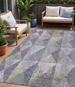 Homeroots 3' Stylish Geometric Washable Area Rug For Indoor & Outdoor Use – Durable, Stain-resistant Design Lavender Polyester 618716