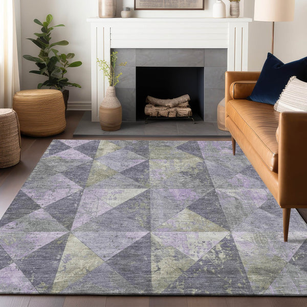Homeroots 3' Stylish Geometric Washable Area Rug For Indoor & Outdoor Use – Durable, Stain-resistant Design Lavender Polyester 618716