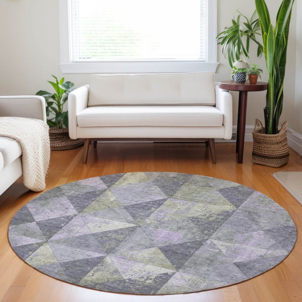Homeroots 3' Stylish Geometric Washable Area Rug For Indoor & Outdoor Use – Durable, Stain-resistant Design Lavender Polyester 618717