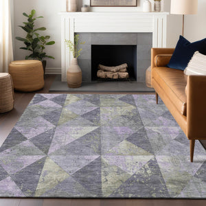 Homeroots 3' Stylish Geometric Washable Area Rug For Indoor & Outdoor Use – Durable, Stain-resistant Design Lavender Polyester 618719