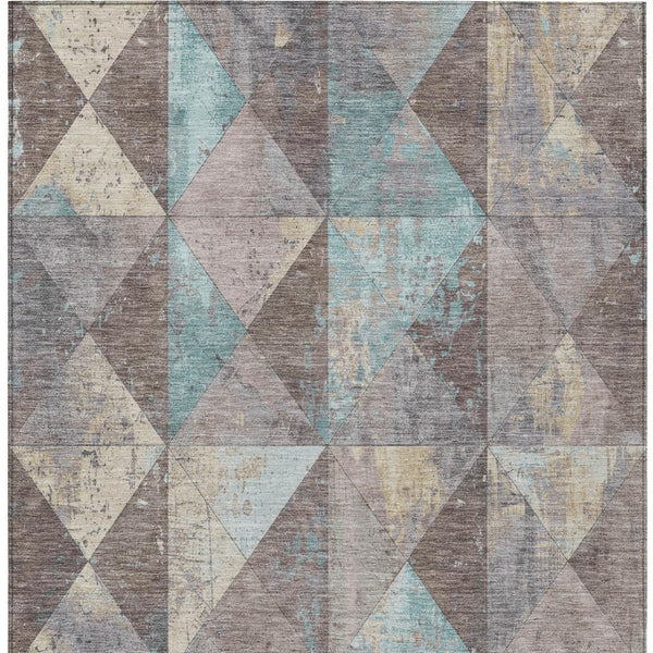 Homeroots 3' Stylish Geometric Washable Area Rug For Indoor & Outdoor Use – Durable, Stain-resistant Design Mocha Polyester 618721