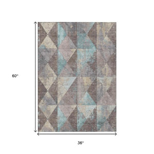 Homeroots 3' Stylish Geometric Washable Area Rug For Indoor & Outdoor Use – Durable, Stain-resistant Design Mocha Polyester 618721