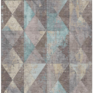 Homeroots 3' Stylish Geometric Washable Area Rug For Indoor & Outdoor Use – Durable, Stain-resistant Design Mocha Polyester 618722