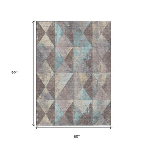 Homeroots 3' Stylish Geometric Washable Area Rug For Indoor & Outdoor Use – Durable, Stain-resistant Design Mocha Polyester 618722