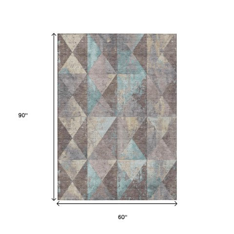 Homeroots 3' Stylish Geometric Washable Area Rug For Indoor & Outdoor Use – Durable, Stain-resistant Design Mocha Polyester 618722