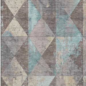 Homeroots 3' Stylish Geometric Washable Area Rug For Indoor & Outdoor Use – Durable, Stain-resistant Design Mocha Polyester 618722