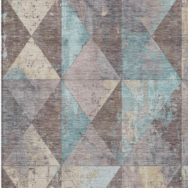 Homeroots 3' Stylish Geometric Washable Area Rug For Indoor & Outdoor Use – Durable, Stain-resistant Design Mocha Polyester 618722