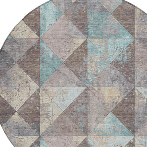 Homeroots 3' Stylish Geometric Washable Area Rug For Indoor & Outdoor Use – Durable, Stain-resistant Design Mocha Polyester 618723