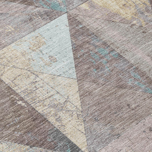 Homeroots 3' Stylish Geometric Washable Area Rug For Indoor & Outdoor Use – Durable, Stain-resistant Design Mocha Polyester 618723