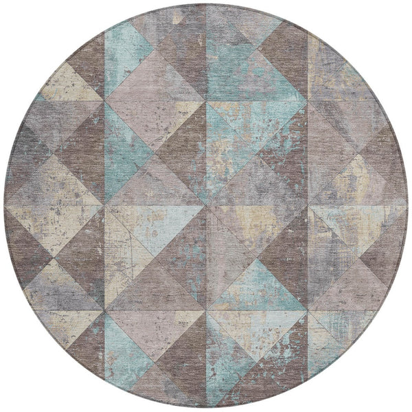 Homeroots 3' Stylish Geometric Washable Area Rug For Indoor & Outdoor Use – Durable, Stain-resistant Design Mocha Polyester 618723