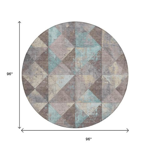 Homeroots 3' Stylish Geometric Washable Area Rug For Indoor & Outdoor Use – Durable, Stain-resistant Design Mocha Polyester 618723