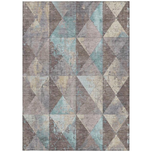 Homeroots 3' Stylish Geometric Washable Area Rug For Indoor & Outdoor Use – Durable, Stain-resistant Design Mocha Polyester 618724